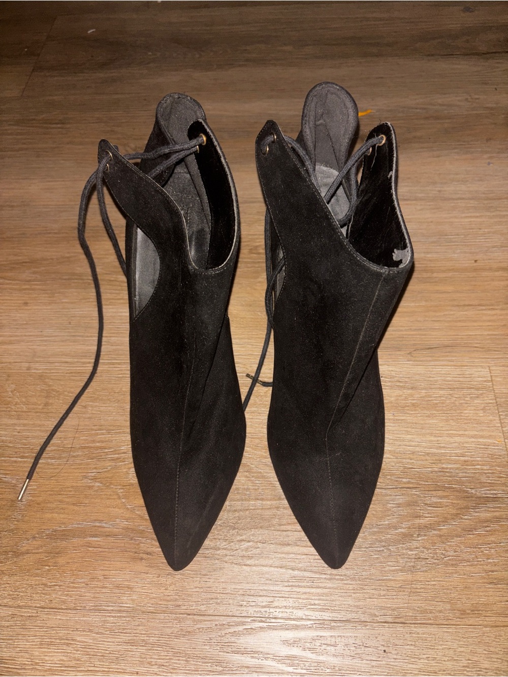 Black Pointed Lace-Up Women's Ankle Boots